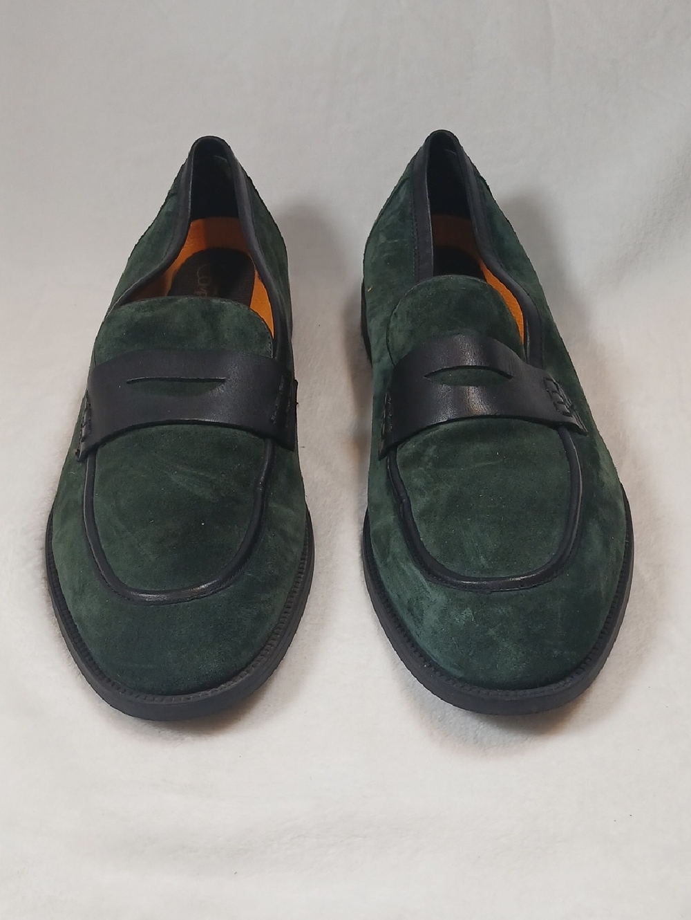 Vella Pais Men's Dark Green Suede Penny Loafers with Black Leather Strap Sz 14